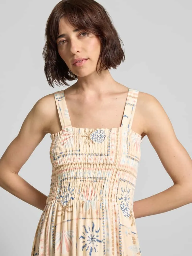 Jake*s Casual Maxijurk van viscosemix met smokdetails beige, foto 5