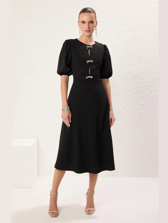 Trendyol TRENDYOLMİLLA Dames Zwart Effen Midi Kort Stijlvol/Avond Skater Jurken