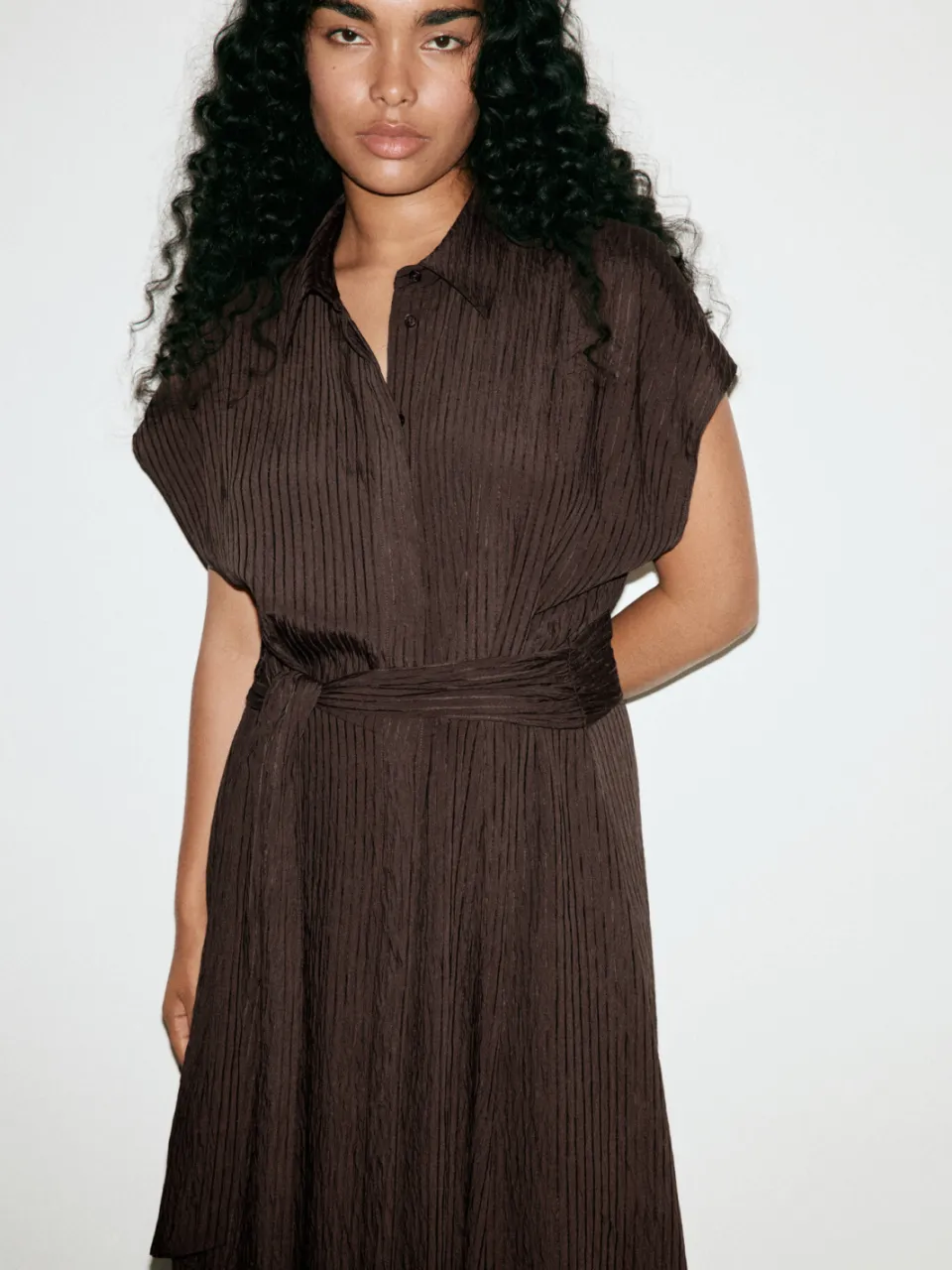 Mango blousejurk met ceintuur - bruin, foto 5