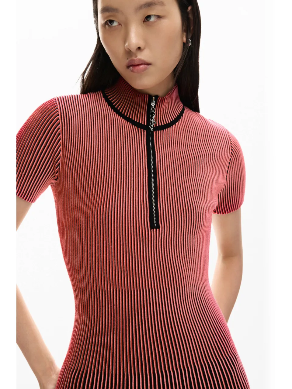 Desigual jurk met col met krijtstreep rood, foto 5