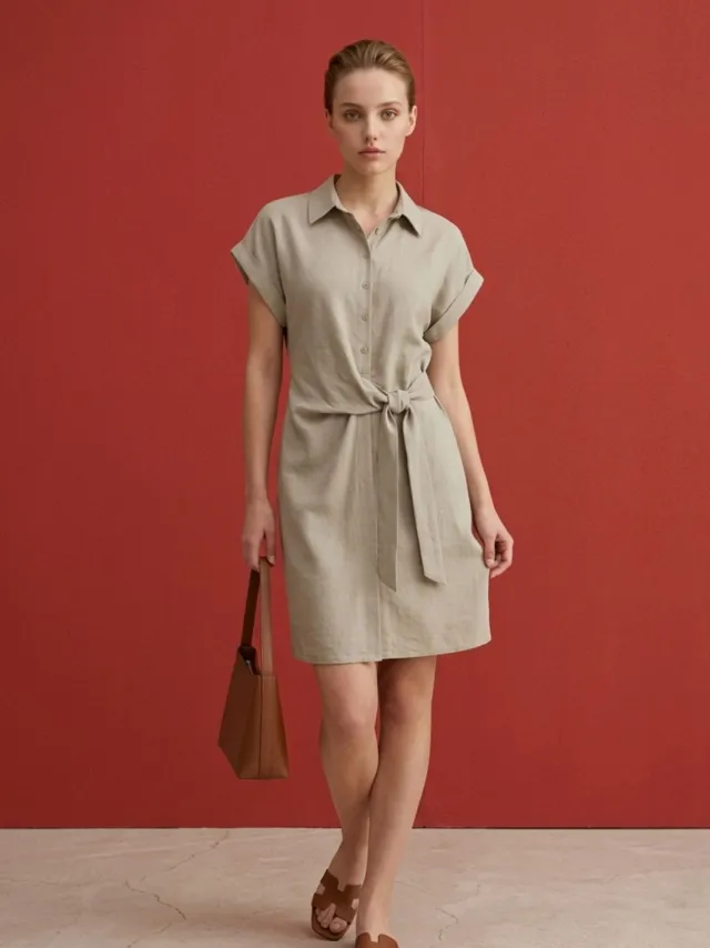 MyFashion Katoenen Poplin Mini Overhemdjurk steen, foto 2