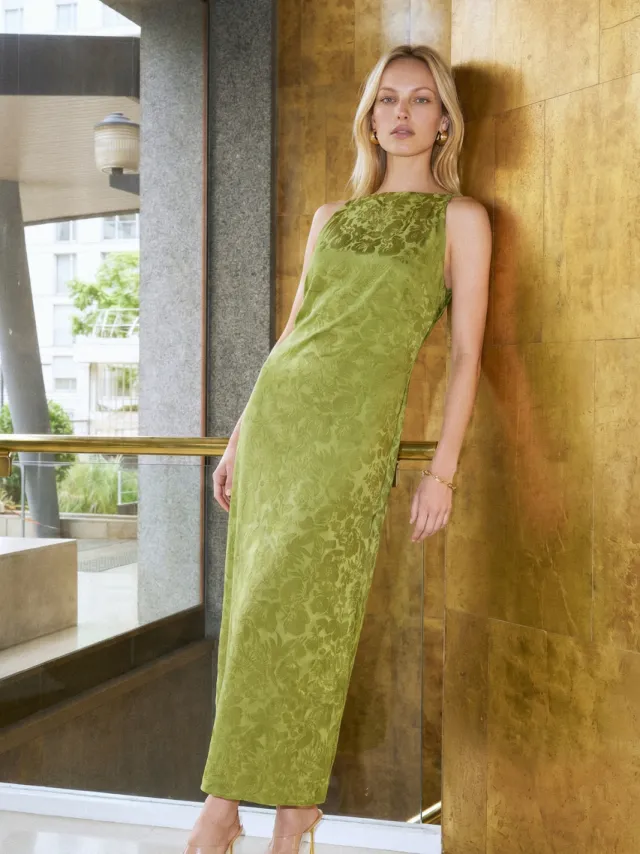 Trendyol TRENDYOLMİLLA Dames Groen Effen Maxi Mouwloos Casual Recht Jurken, foto 2