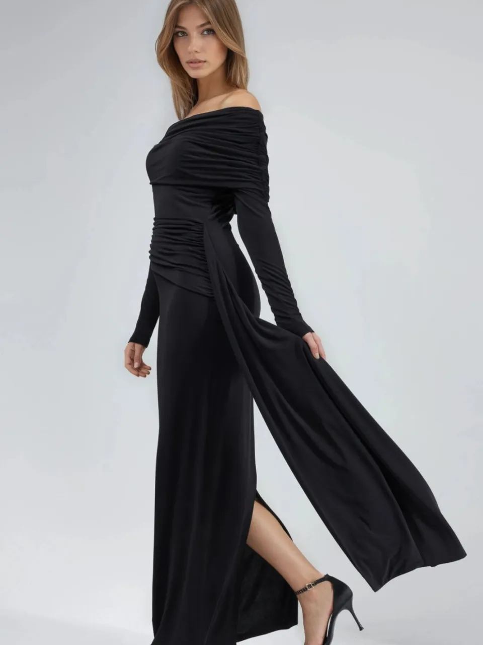 Hiccup Asymmetrische Bodycon Maxi-jurk met Split zwart, foto 2