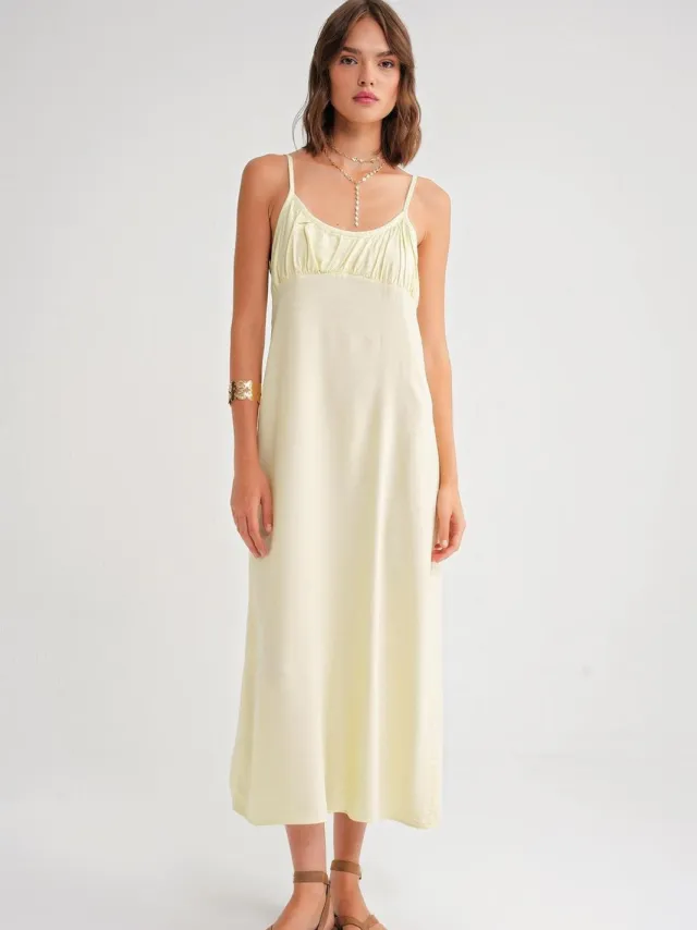 Mixray Gelaagde Maxi-jurk met Gathered Detail Geel