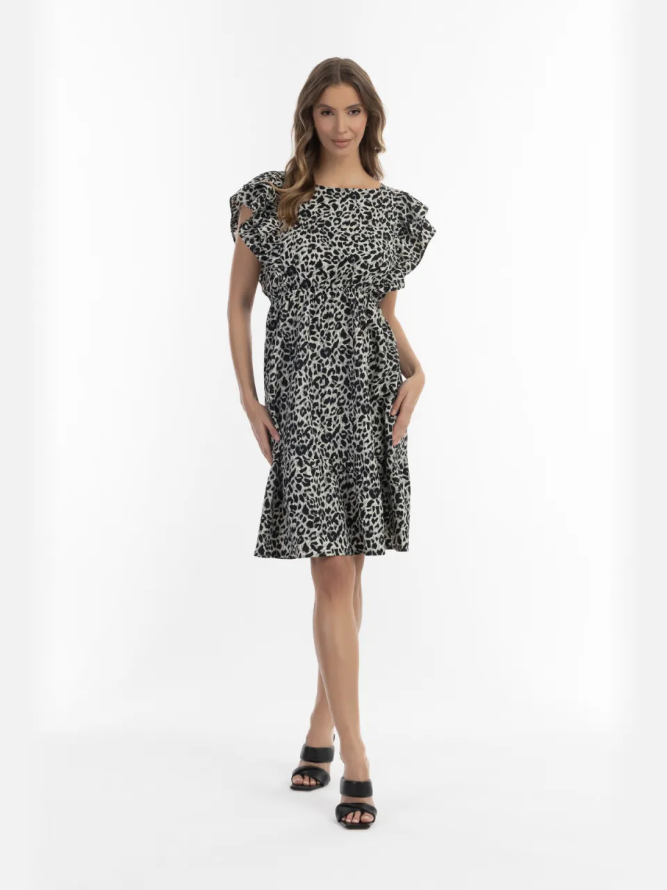 Faina Midi-jurk met luipaardprint Dames Grijze Leeuw Grijs