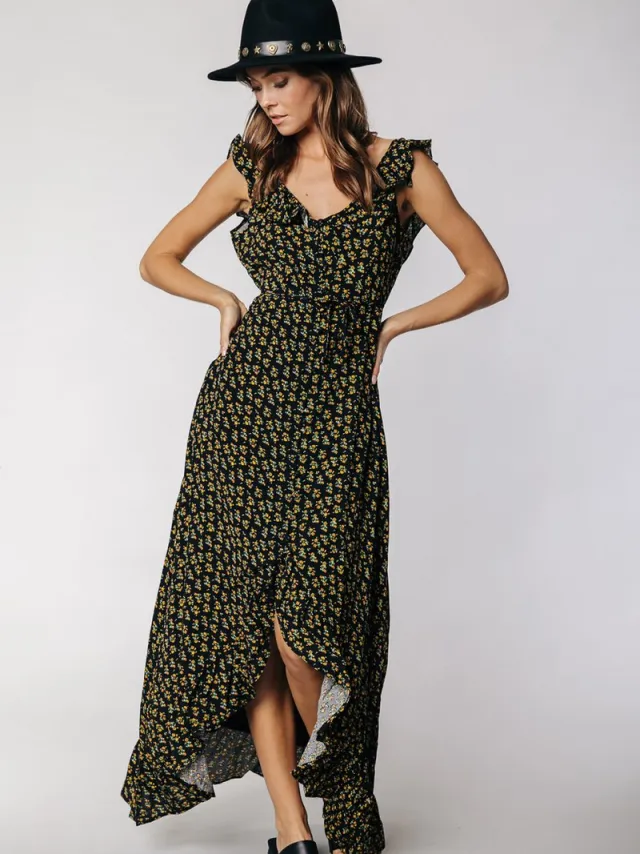 Colourful Rebel Esme Small Flower Button Down Jurk Yellow