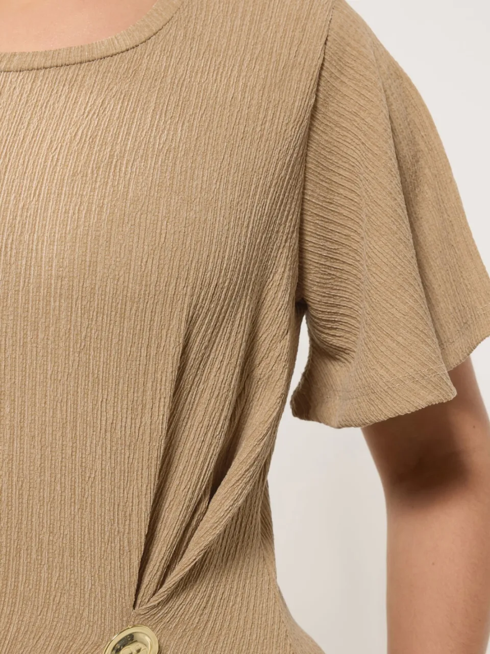 Yours Naturelbruine Jurk Met Knoopdetail En Textuur-56, foto 5