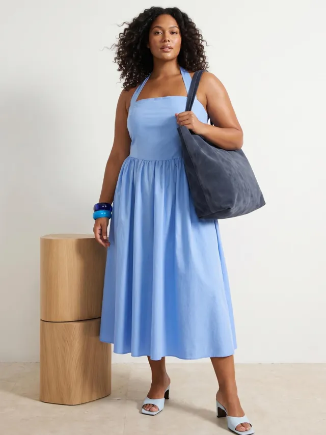 Trendyol Curve Dames Blauw Effen Kort / Mini Mouwloos Casual A-lijn Grote maten Jurk