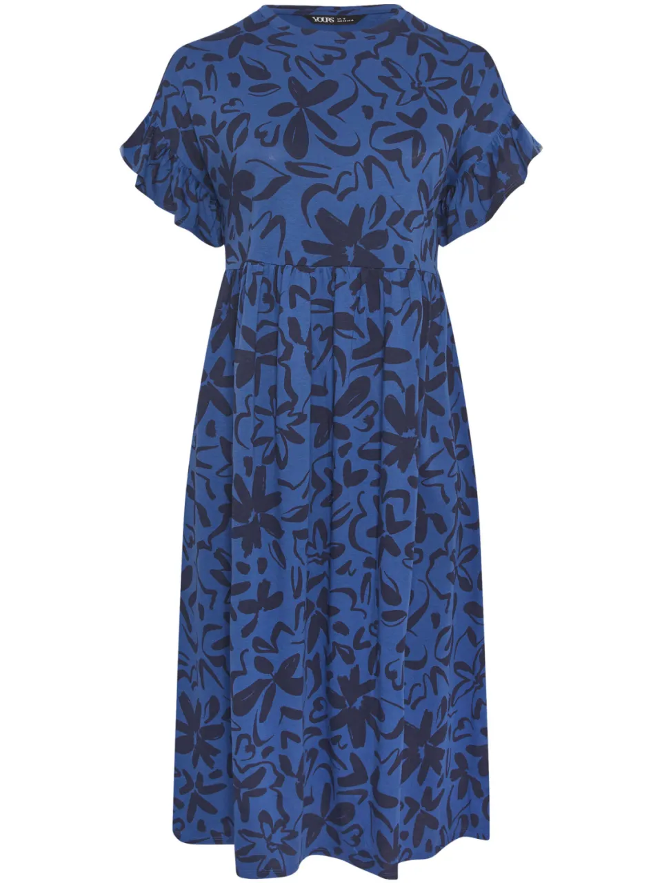 Yours Marineblauwe Abstracte Bloemenprint Midijurk, foto 5