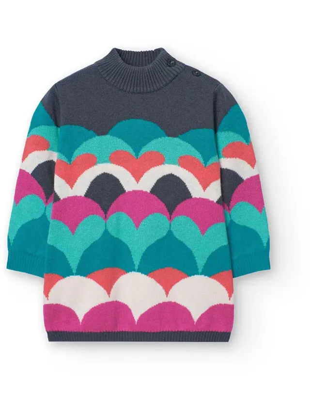 boboli Knitwear Hearts Lang Mouw Jurk Veelkleurig 12 Months Meisje Lake