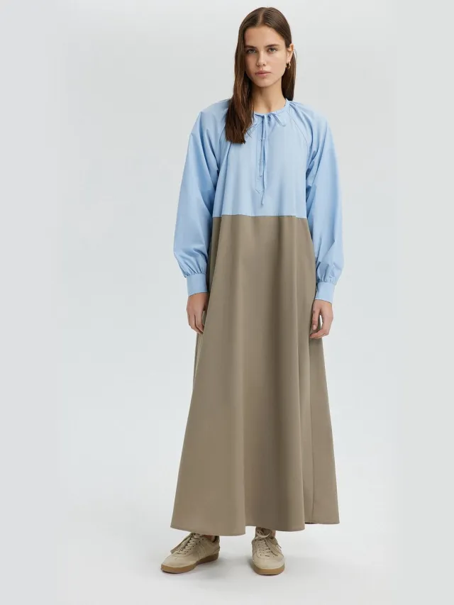 TOUCHÉ PRIVÉ Jurk met kleurblokken en ballonmouwen - Blauw - Dames