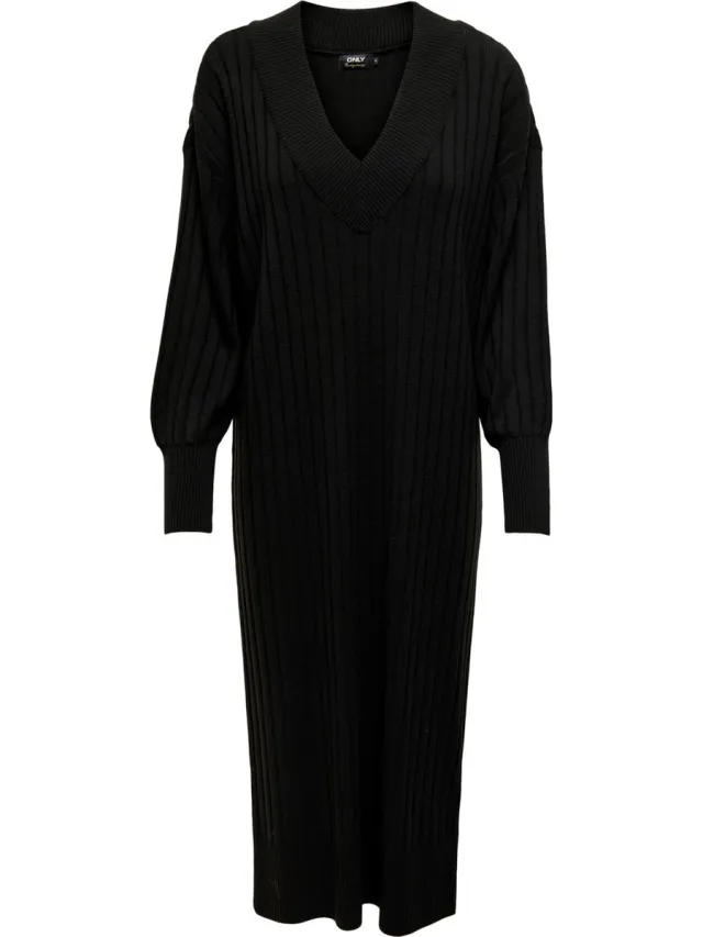 Only ONLNEW TESSA L/S MIDI V DRESS KNT NOOS Dames Jurk Black