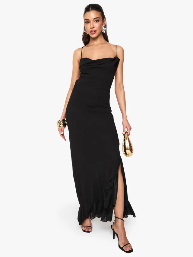 boohoo Dames Chiffon Cowl Neck Maxi Jurk Zwart