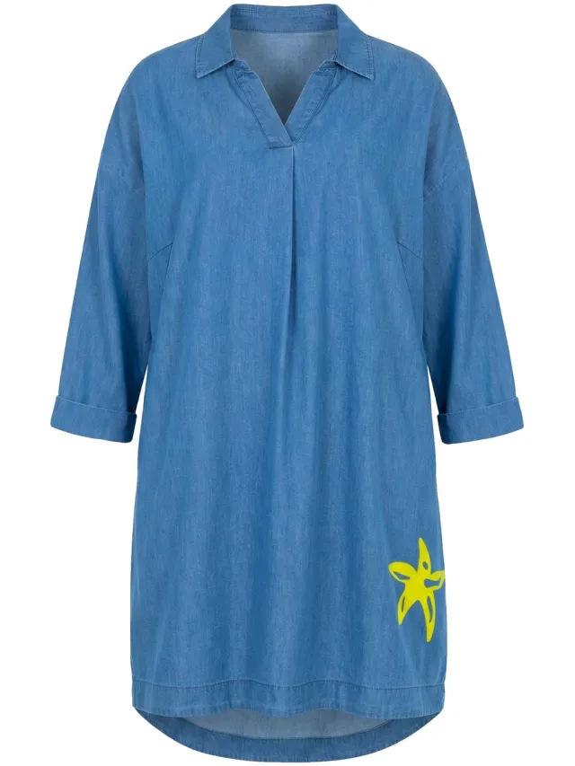 Laurasøn Dames - Denim jurk lange mouwen - Blauw denim - Maat 56+