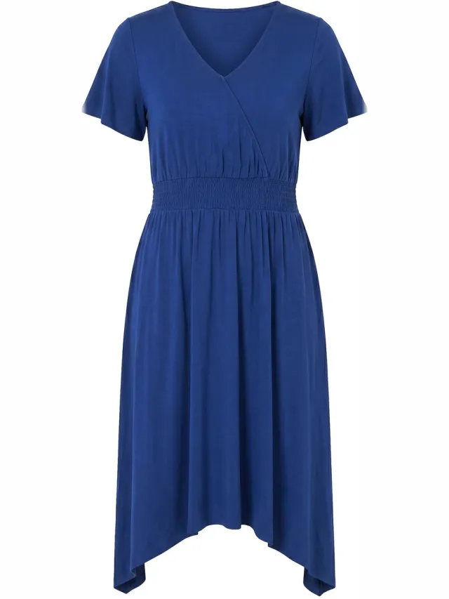 Angel of Style Dames - Jersey midi-jurk A-lijn puntzoom vlindermouwen - Donkerblauw