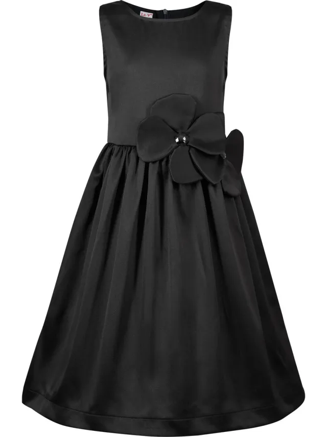 La V Elegante feestelijke jurk met handgemaakte bloemen op de taille Zwart 146