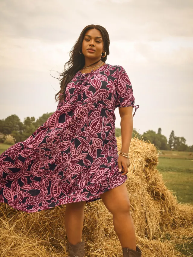 Yours Roze Maxijurk Met Paisley Strikdetail-52 Pink