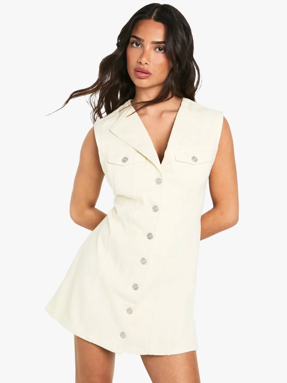 boohoo Dames Petite mouwloze nauwsluitende denim mini jurk, foto 3