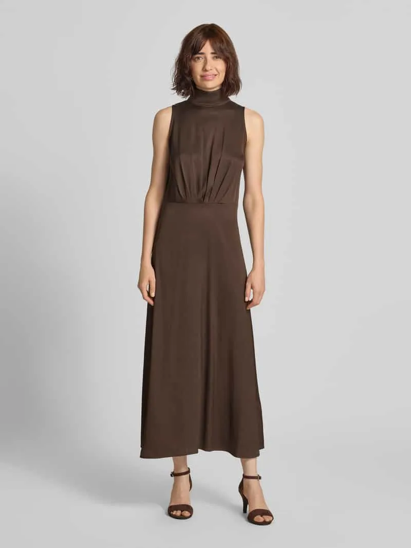 drykorn Maxi-jurk met opstaande kraag en draperieën model 'AMABEL' Taupe
