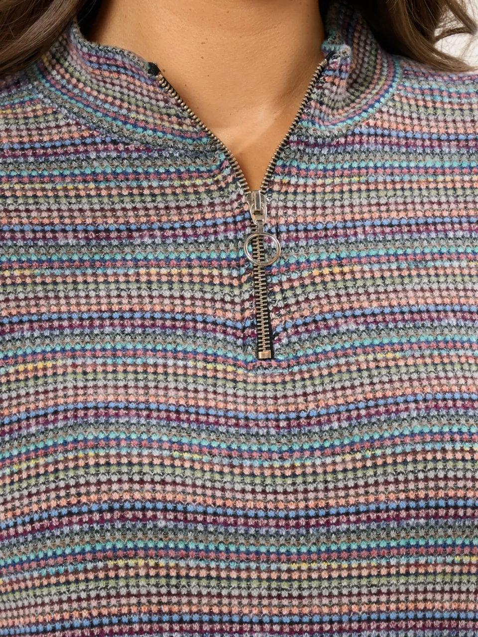 Yours Blauwe Geribbelde Kwart Rits Jumper Jurk-52, foto 3