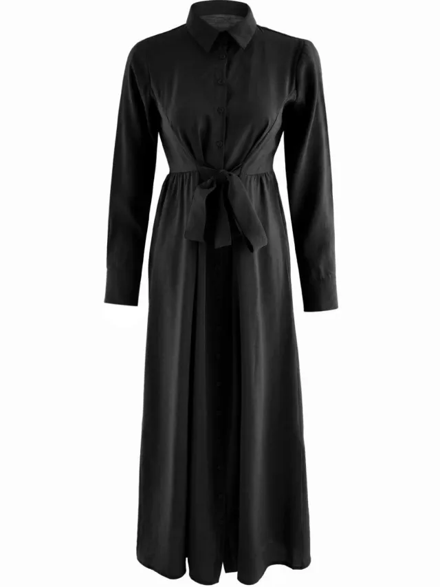 Trendyol Modest Dames Zwart Effen Maxi Lang Blousejurk Modest Jurken