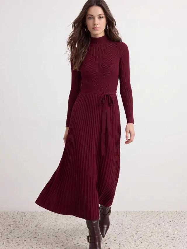 Trendyol Modest Dames Bordeauxrood Effen Maxi Lang A-lijn Modest Jurken