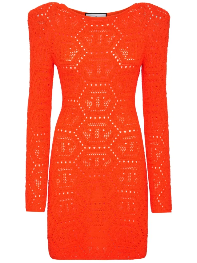 Philipp Plein Gebreide Jurk Monogram oranje, foto 2