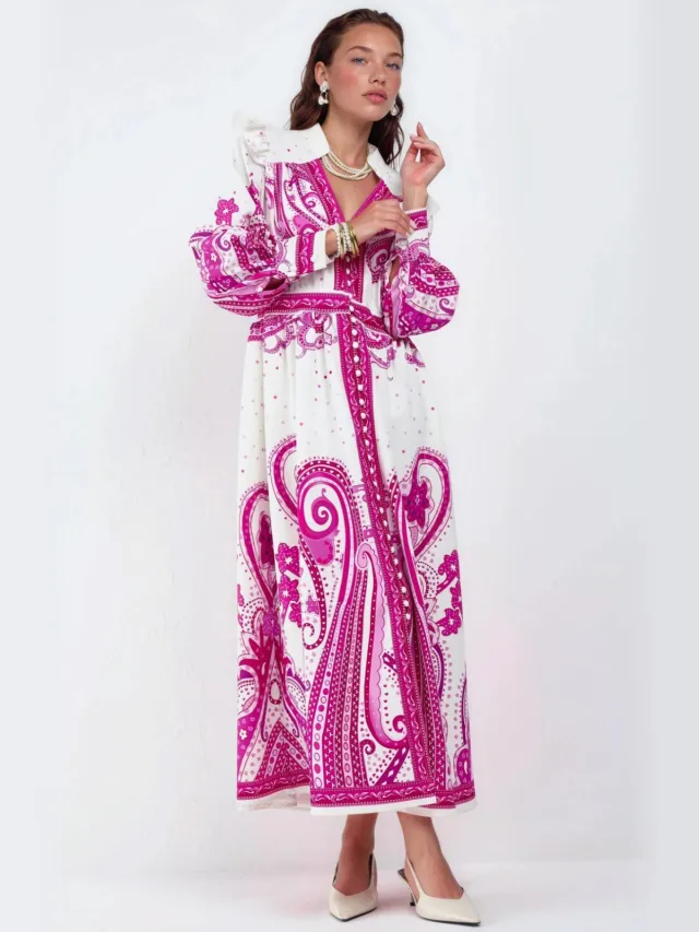 MSN Collection V-hals Paisley Maxi-jurk met Split Veelkleurig