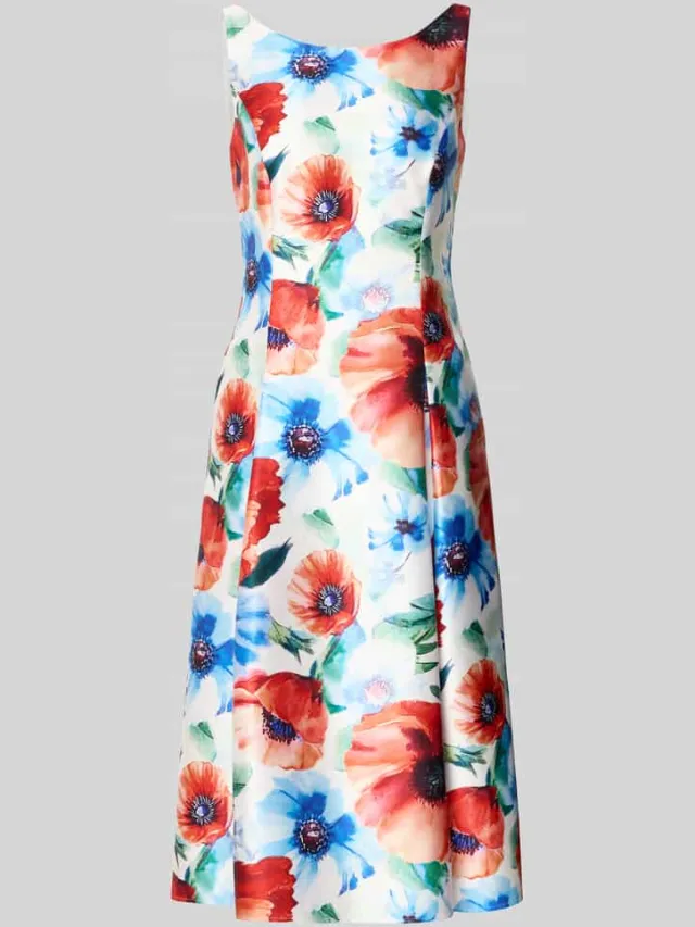 Vera Mont Knie-lange cocktailjurk in all-over look blauw, foto 2