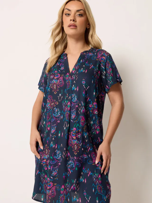 Yours Zwarte Paisley Jurk Met Plooien Aan De Voorkant
