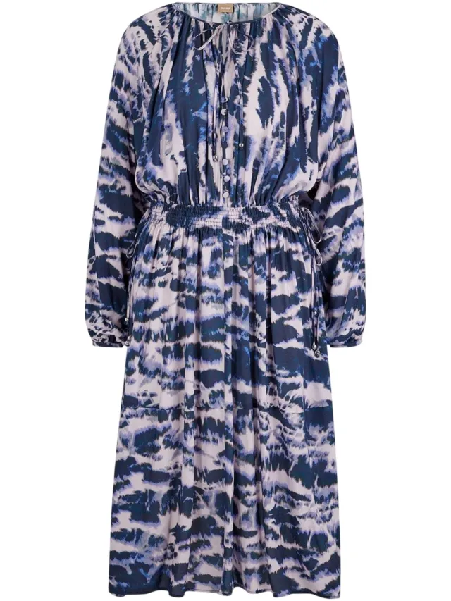 Boss Midi-jurk met elastische tailleband voor dames (Beige/Zwart/Paars), foto 2