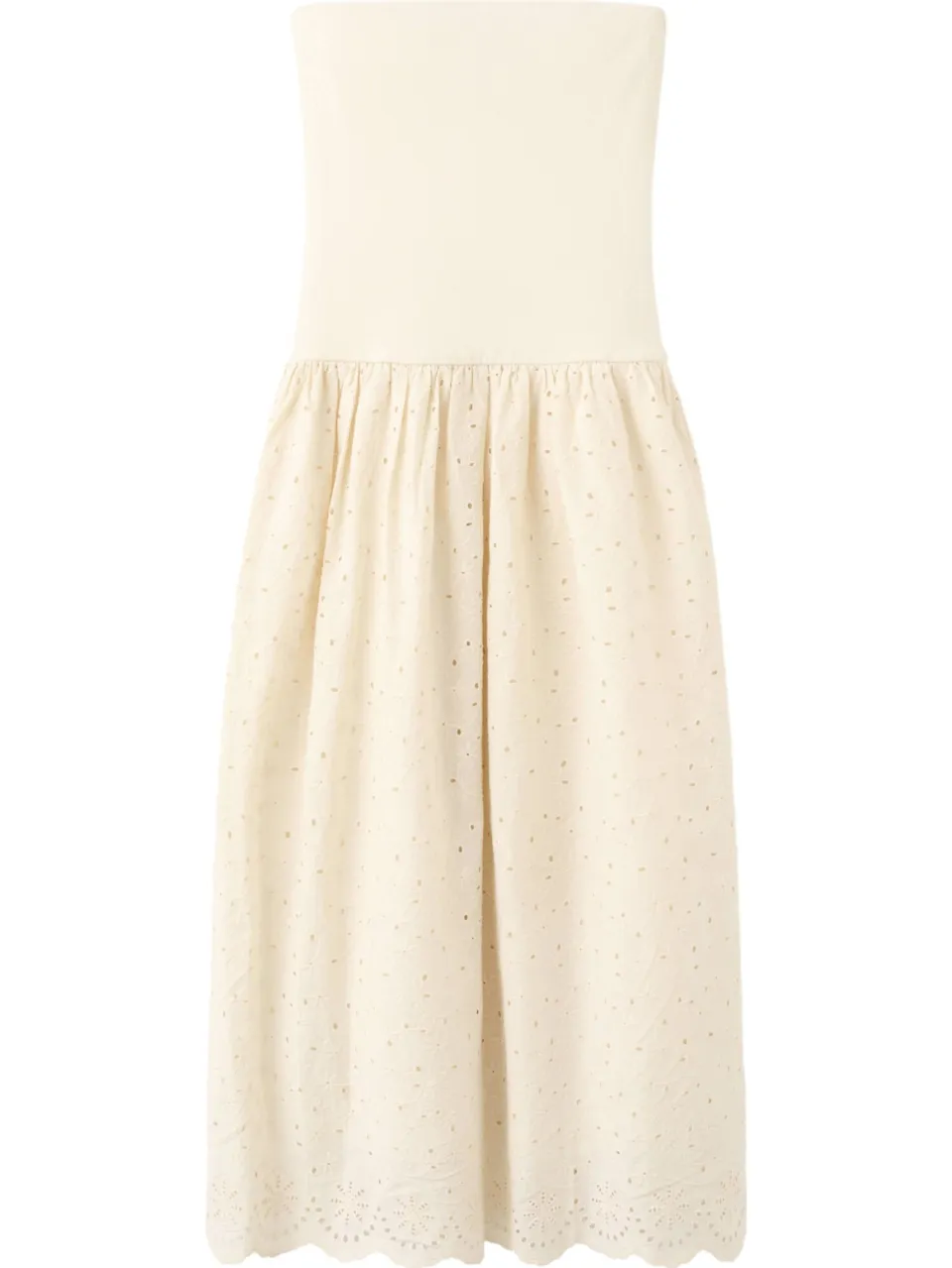 Mango strapless maxi broderie jurk - lichtgeel, foto 2