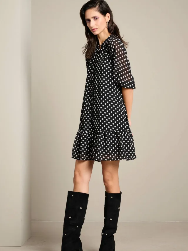 LOLALIZA blousejurk met stippen - zwart/wit