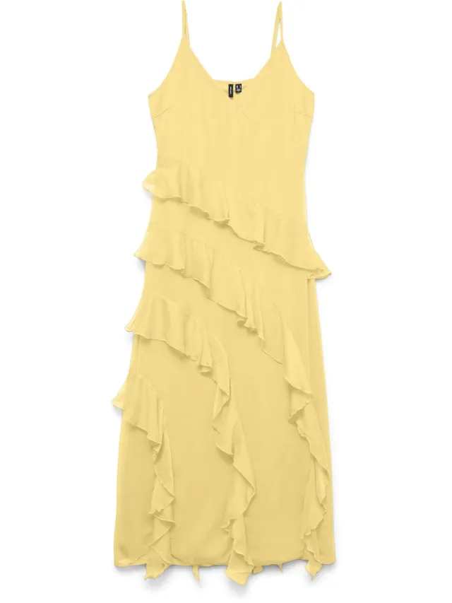Vero Moda VMSMILLA S/L V-NECK LONG FRILL DRESS WVN - Dames - Maxi jurken pale banana
