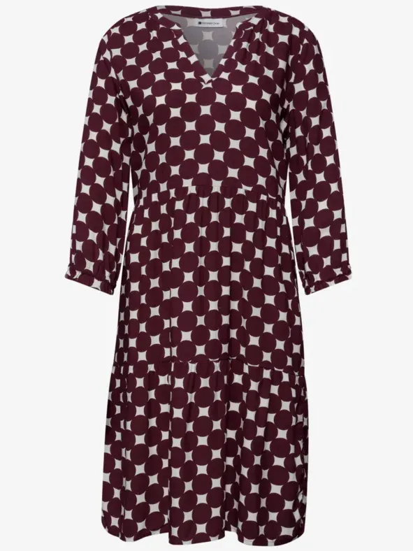Street One Knielange jurk met gespleten hals en print rood, foto 3