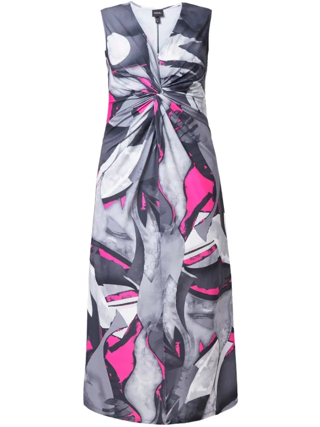 Ulla Popken Dames - Jersey maxi-jurk patroon gedrapeerd - Zwart