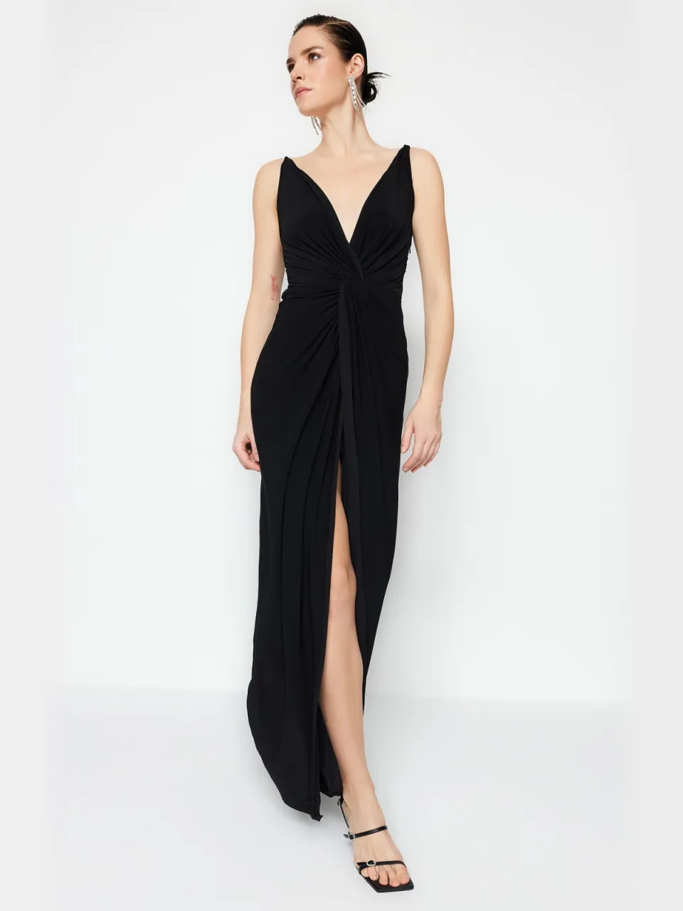 Trendyol TRENDYOLMİLLA Dames Zwart Effen Maxi Mouwloos Diploma-uitreiking / Gala Bodycon Avond & Gala Jurk