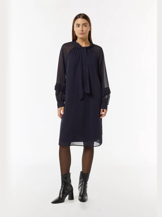 Comma female - Chiffon jurk met transparante mouwen navy