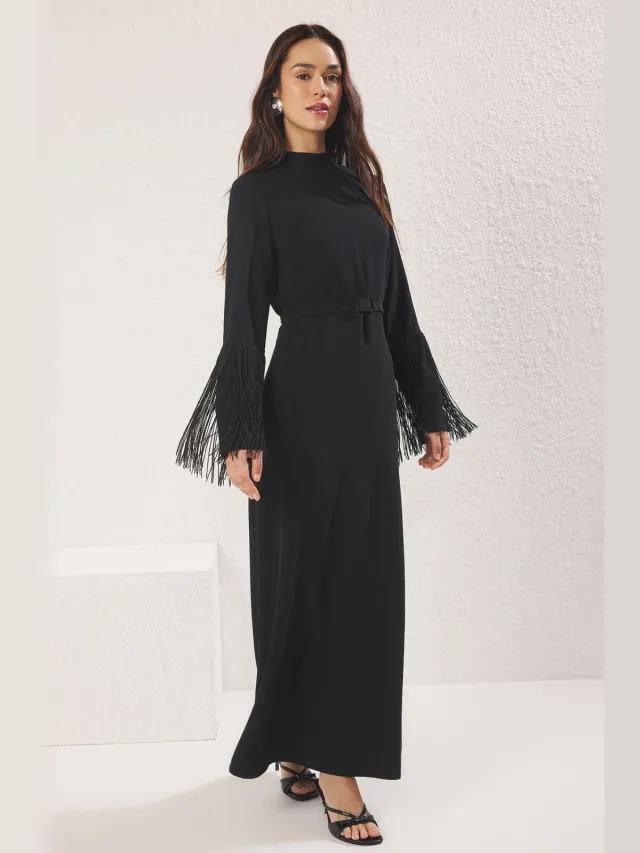 Trendyol Modest Dames Zwart Effen Maxi Lang Stijlvol/Avond Recht Modest Avond Jurken