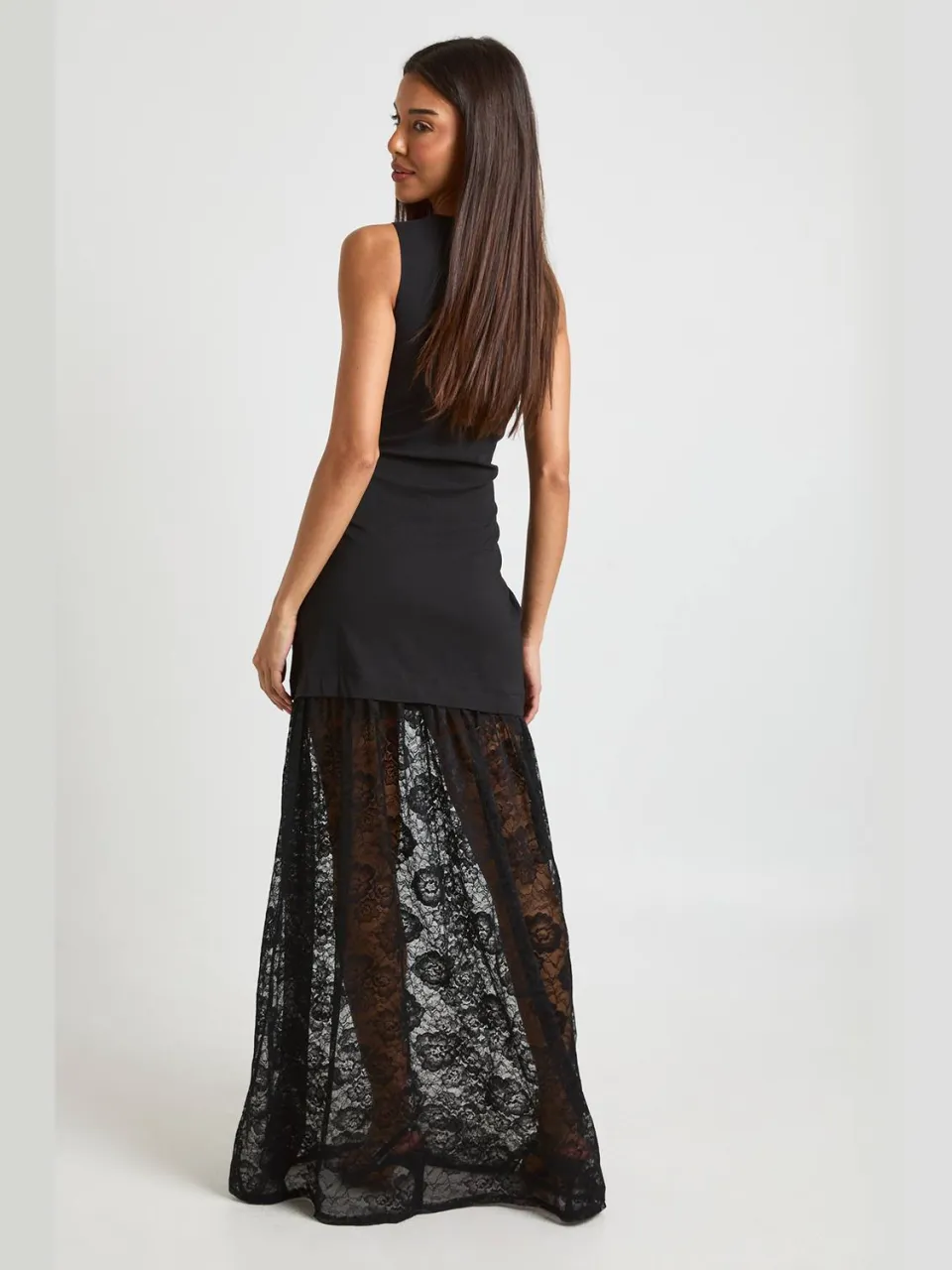 boohoo Dames Mouwloze Maxi Jurk met Kanten Zoom zwart, foto 2