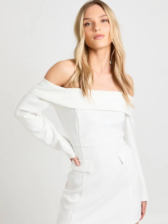 boohoo Dames Petite Bardot Gestructureerde Mini Jurk ivoor, foto 2