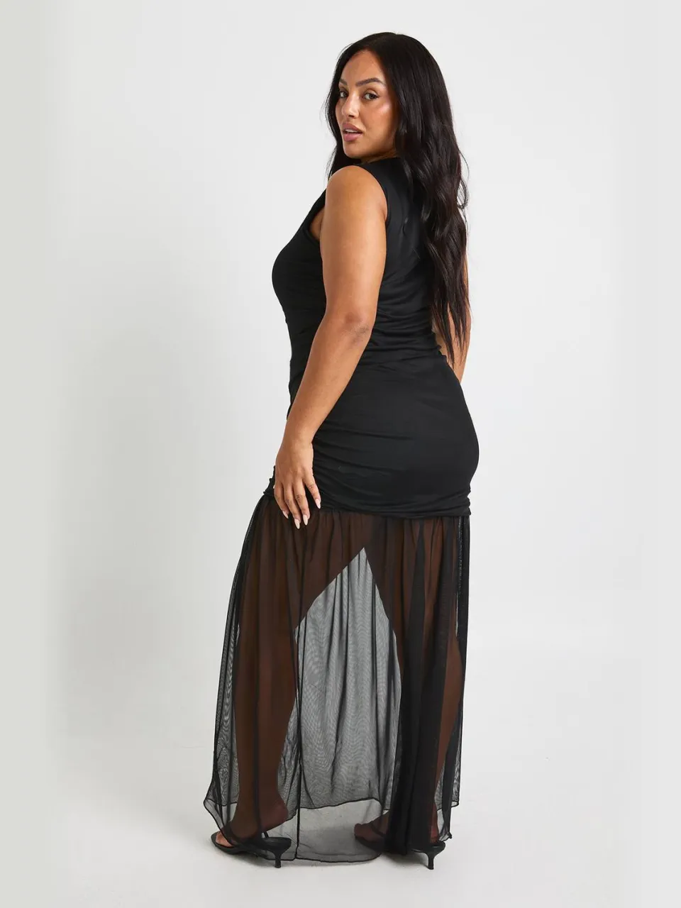boohoo Dames Plus Gerimpelde Taille Transparante Rok Maxi-jurk zwart, foto 2