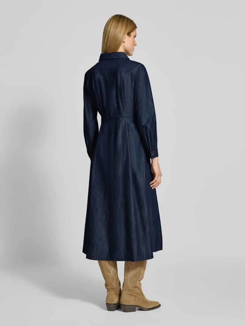 LUISA CERANO Midi-jurk met strikceintuur Jeansblauw