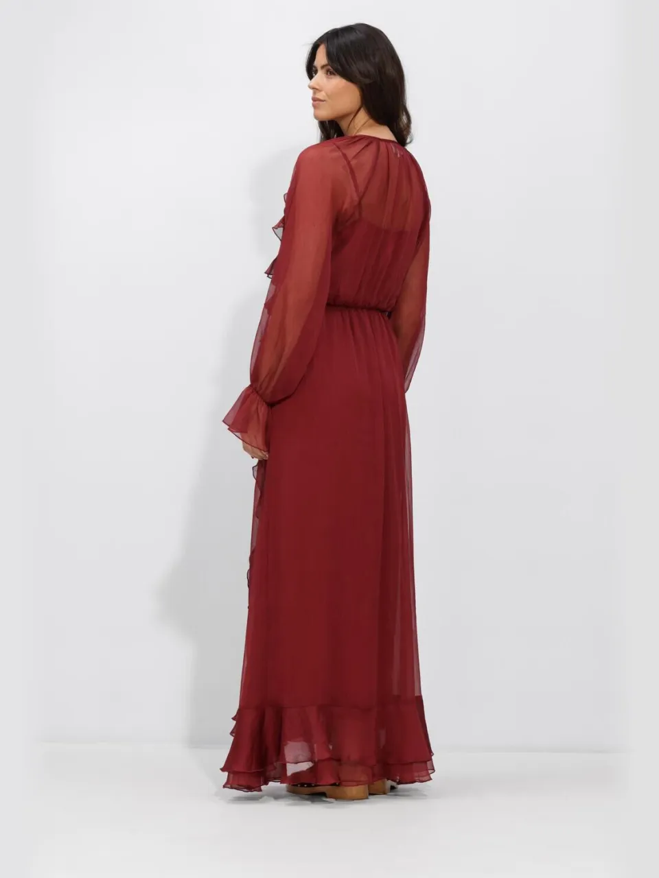 DANTE6 Dames Jurken Elivia Chiffon Maxi Dress - Bordeaux, foto 3