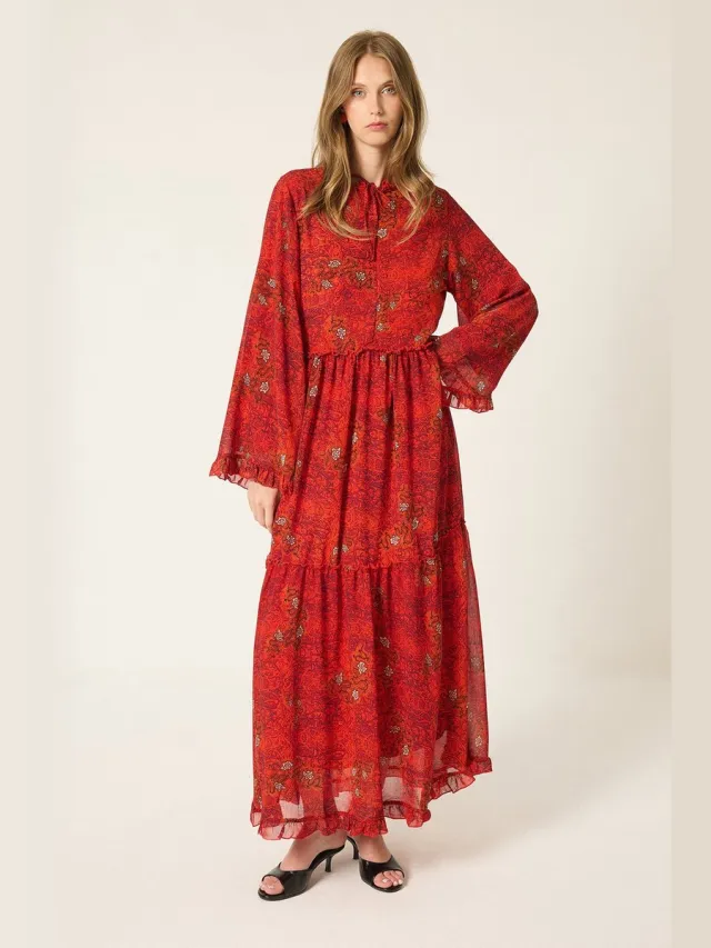 TOUCHÉ PRIVÉ Chiffon jurk met bloemenprint - Rood - Dames