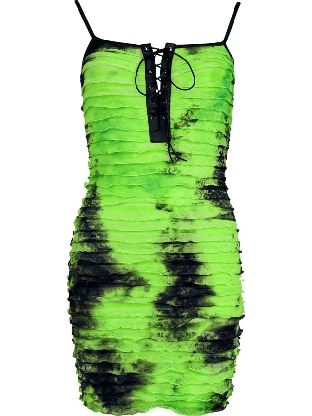 Punk Rave Tie Dyed Punk Dress Dames Mini-jurk - zwart/groen zwart;groen
