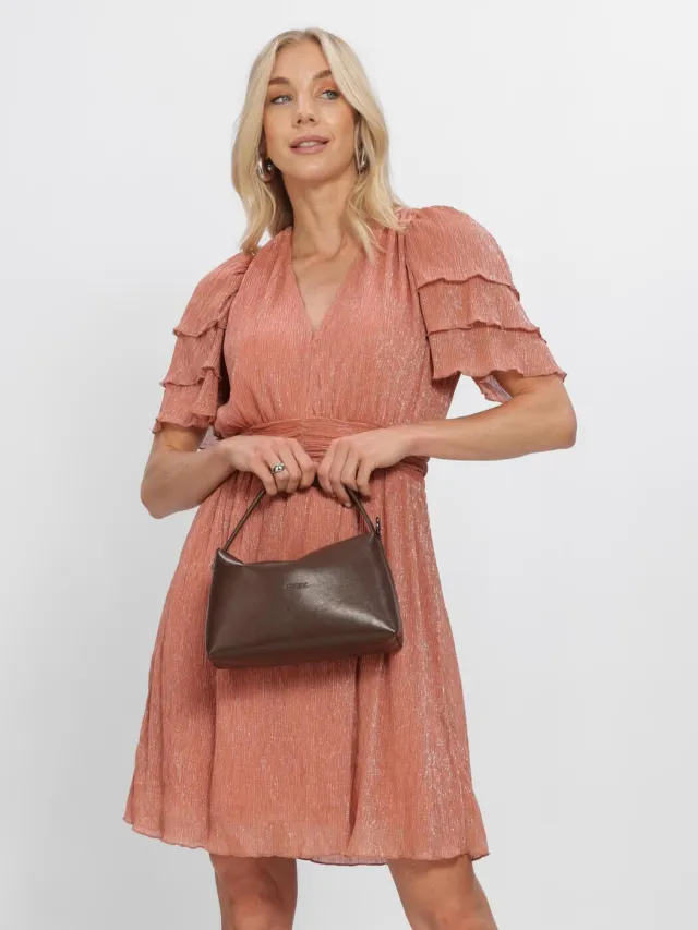 Freebird Dames Jurken F-jer-plisse-lurex-26-2 - Roze