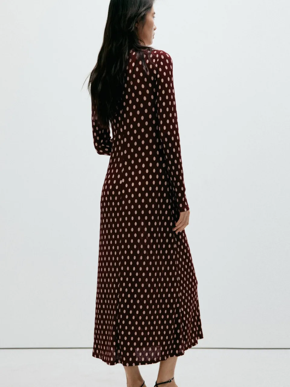 Mango midi jurk met stippen - donkerrood, foto 3