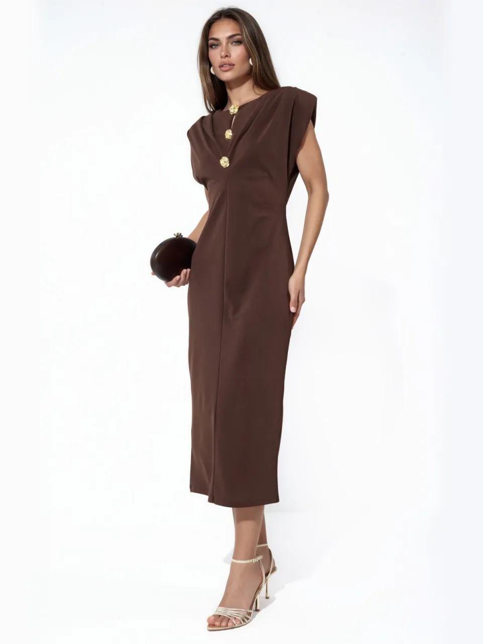 Busem Slim Fit Midi-jurk met Accessoire Detail bruin, foto 2