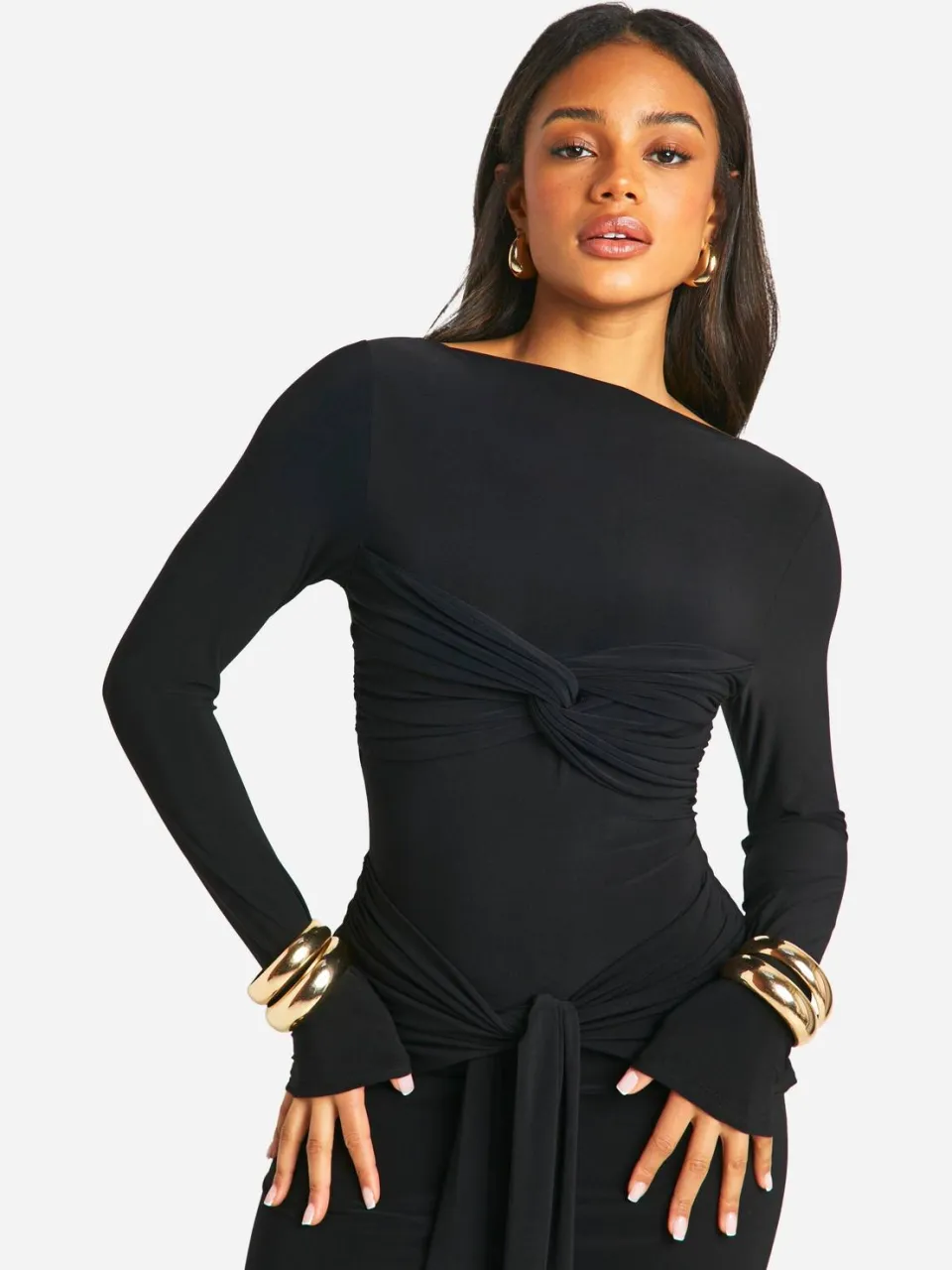 boohoo Dames Geruched Twist Detail Maxi-jurk zwart, foto 3